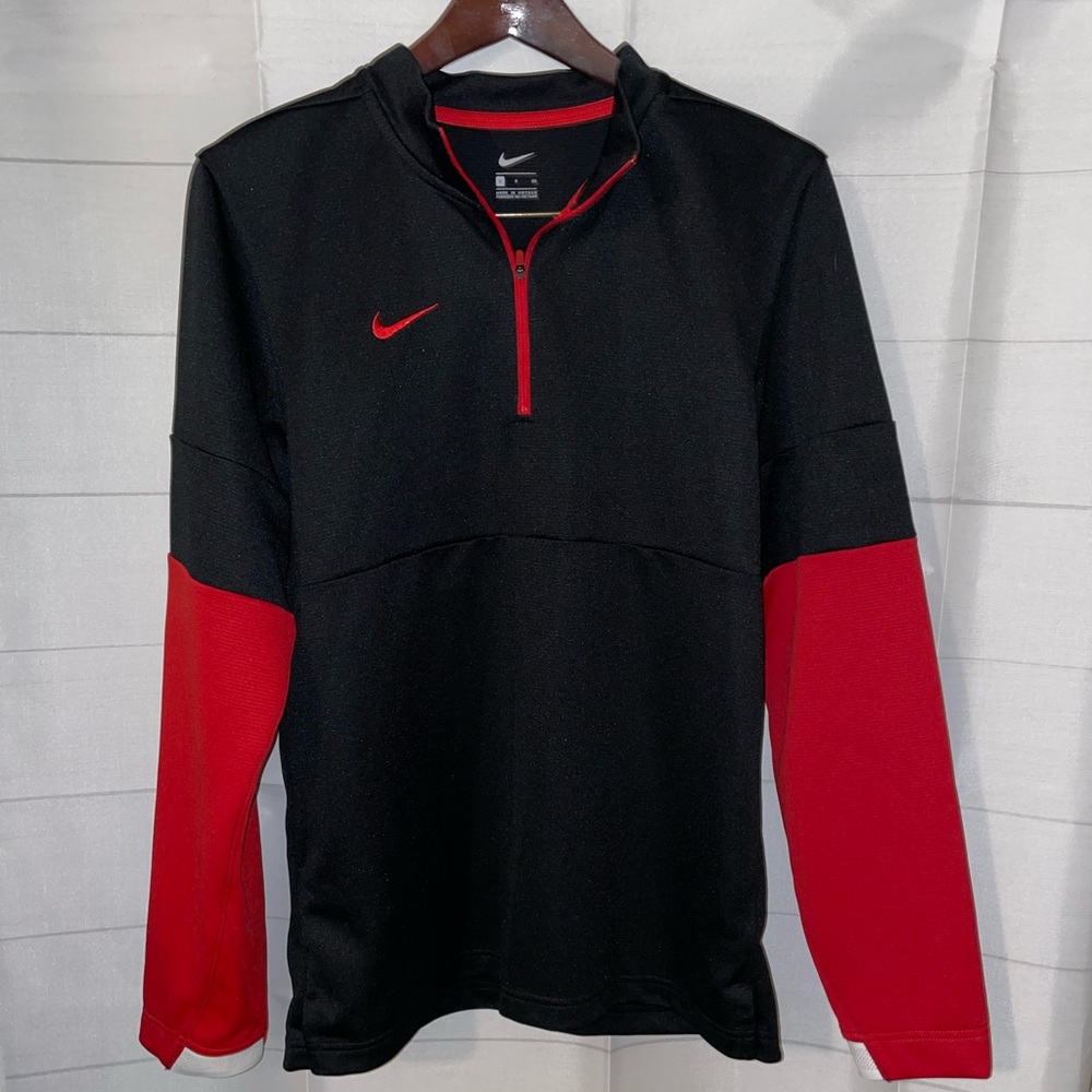 Nike Running Mens Dri Fit 1/4 Zip Sweatshirt - Red & Black - Small - Stretch.